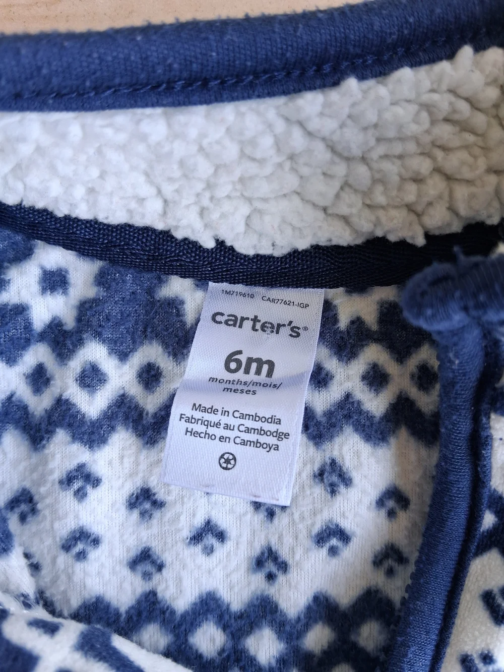 Carter's Navy and White Snowflake Fleece Footie 6 Months
